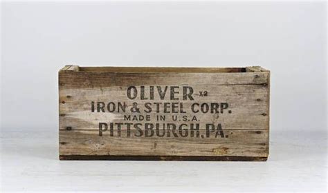 oliver iron and steel vimtage wood box|Vtg Antique Wood Box Crate Iron & Steel Oliver Corp..